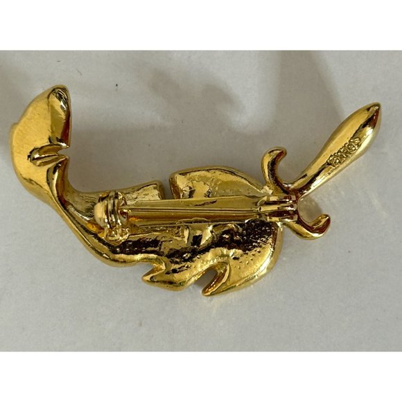 18K GP Feather Brooch Pin w/ Crystals 1.5” - Picture 3 of 5